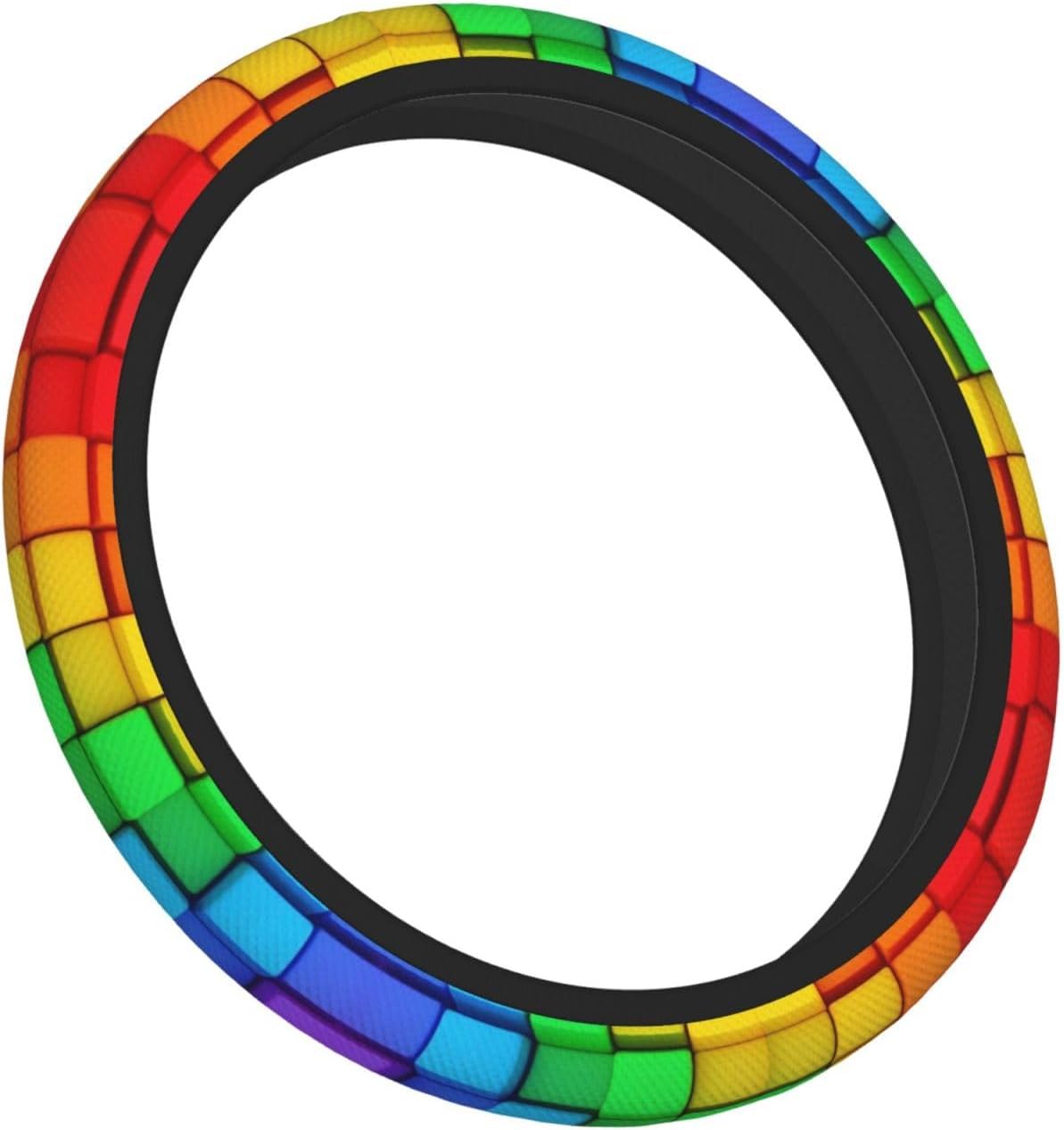 Car Steering Wheel Cover Universal 15 Inch, Anti-Slip Neoprene Rainbow Colorful Blocks Auto Car Steering Wheel Wrap Cover for Women Men, Cars Accessories