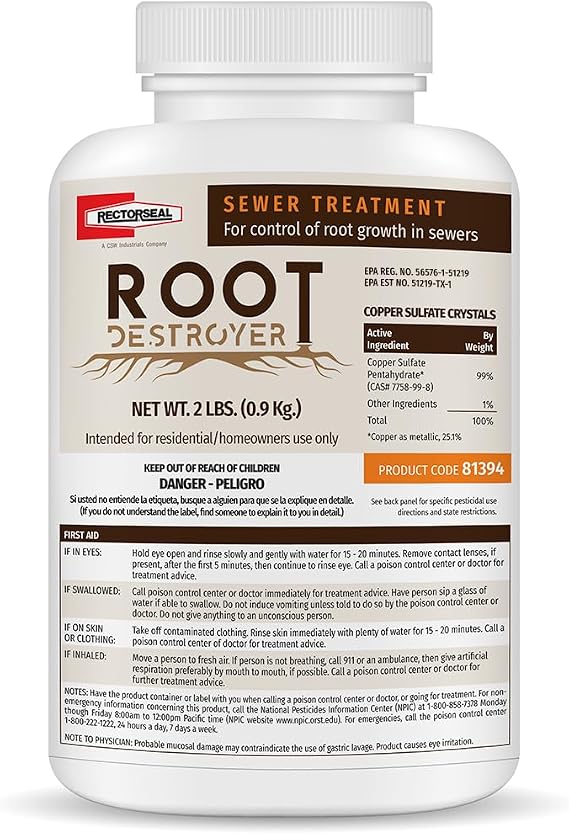 RectorSeal Root Destroyer 81394 Sewer Treatment, Easy Application, Fast Acting, 2 lb