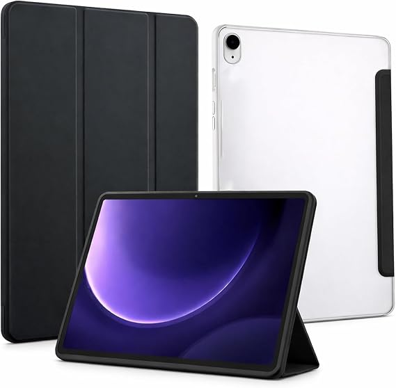 Coverzone Samsung Galaxy P610 ile uyumlu Tab S6 Lite 10.4 Şeffaf Arka Kapak Smart Cover Katlanabilir Standlı Darbe Emici Koruyucu Slim Tablet Kılıfı Akıllı Uyku Özellikli Siyah