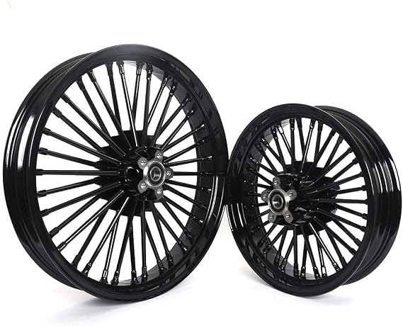 TOFR 21x3.5 16x3.5 Fat Spoke Black Wheels For Harley Touring Baggers 84-08