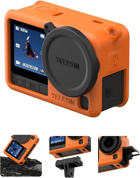 Telesin Osmo Action 6 için Silikon Koruyucu Kılıf + Lens Cap (Orange)