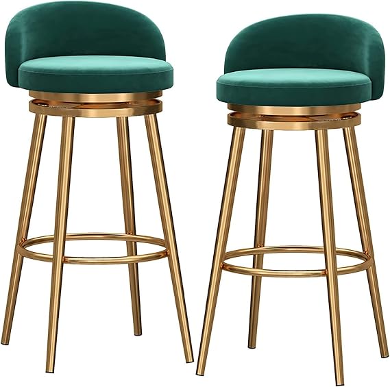 Counter Height Bar Stools, Swivel Bar Stools Set - Bar Stools Set of 2, 360 Swivel Stool Modern Gold Tall Stool with Backs and Black Metal Frame, Kitchen Island Chairs, Seat Height 65cm(Blue 2pcs-bla