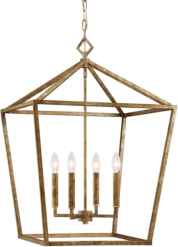 Millennium 3254-VG Transitional Four Light Pendant from Corona Collection in Gold, Champ, Gld Leaf Finish