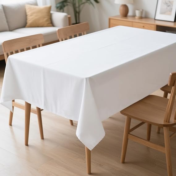 MRJ 60 x 102 Inch White Rectangle Polyester Table Cloth Machine Washable Wrinkle Resistant Fabric for Banquet Indoor Outdoor Use