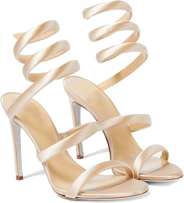 Strappy Heeled Sandals Spiral Ankle Wrap Strap Stilletos Sexy High Heel Gladiator Party Shoes Open Round Toe Lace Up Dressy Pumps