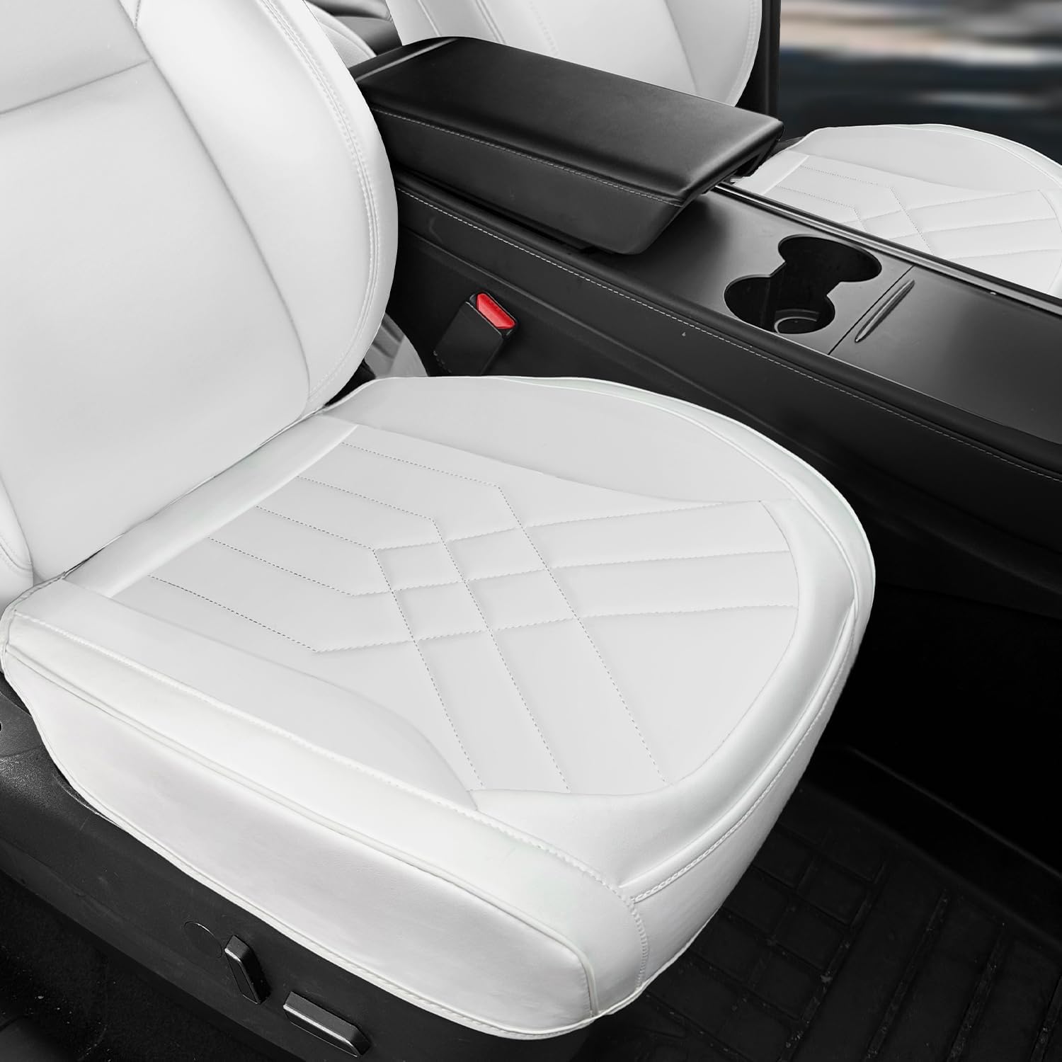 SanQing 2 Pack Car Seat Cover Compatible with Tesla Model 3 and Model Y, Luxury Nappa Leather Front Seat Bottom Cushion Protector Fit for Model3 2019-2023,Model Y 2020-2024 2 PCS FrontWhite