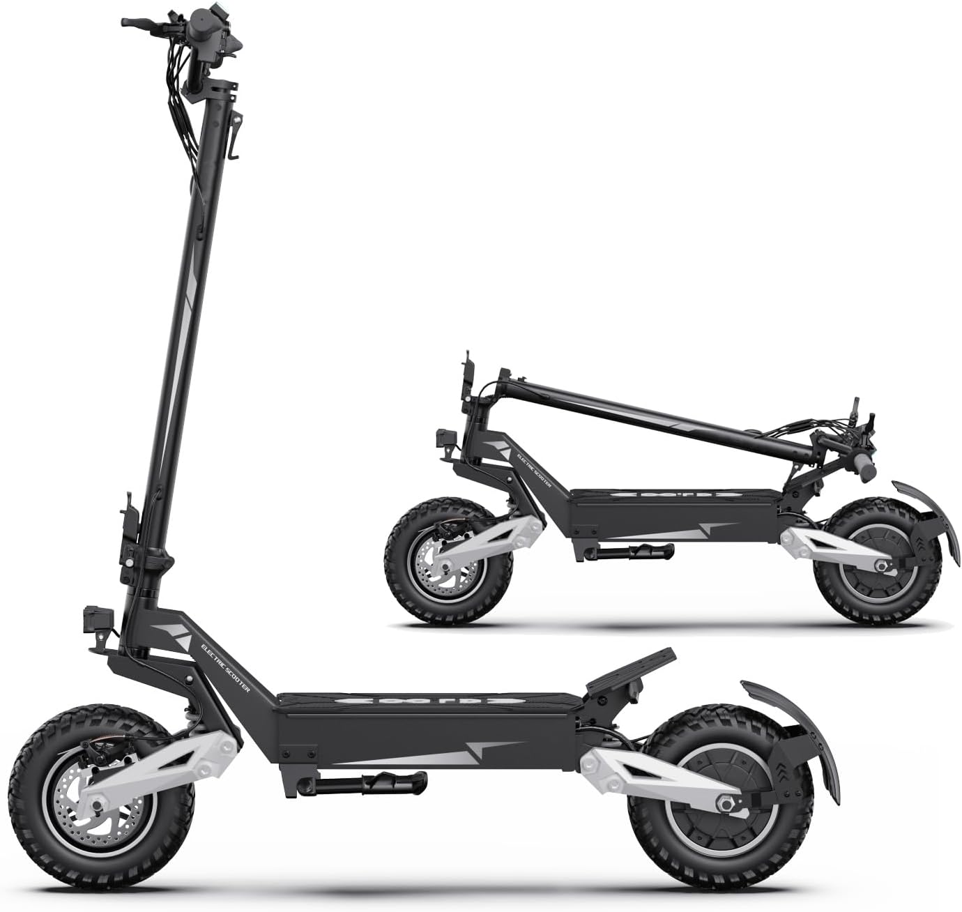 T10 900W Off-Road Electric Scooter for Adults - 30 MPH, 30-Mile Range, 11-Inch, 48V 13.5Ah, Front and Rear Hydraulic Disc Brakes & Suspension, LCD Screen, Foldable E-Scooter, UL 2272 Certified