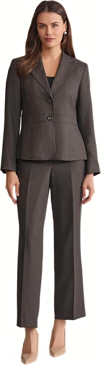 Le Suit Women's Crosshatch Two Button Jacket with Inset Waist & Trouser
