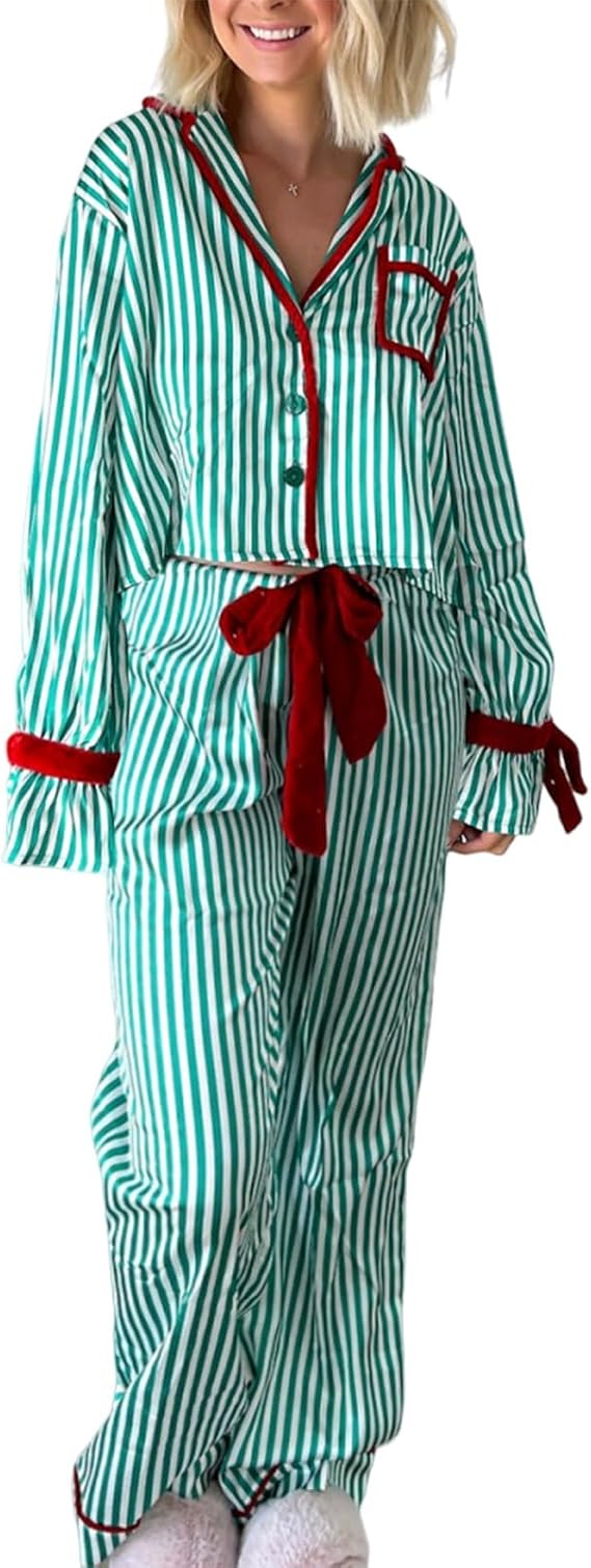 Amiblvowa Women Valentines Day Pajama Set 2 Piece Long Sleeve Feather Trim Heart Print Button Up Shirt Pants Pjs Loungewear