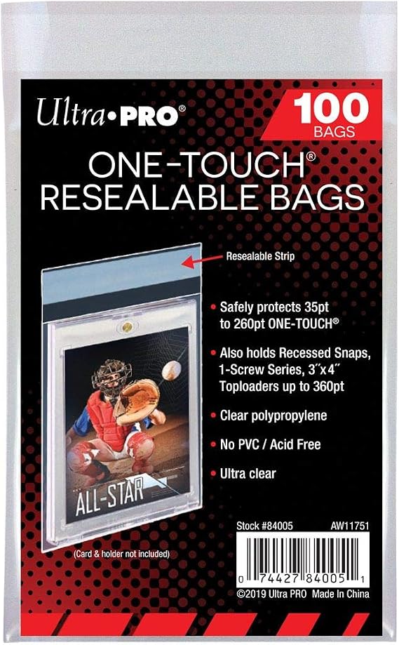 Ultra Pro One-Touch Trading Card Protective Bags (100 Sleeves), Clear, 3 x 4 inches, Polypropylene (PP), 100 Count
