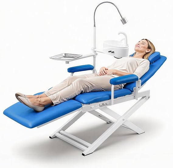 Portable Folding Dental Chair, 3W 360 Rotating Light Arm Mobile Chair Stainless Steel Adjustable Treatment Chairs Professional Dental Chairs w/330Lbs Load Capacity for Tattoo Beauty Spa Home Salon