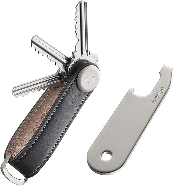 Orbitkey Leather Key Organizer + Bottle Opener - Charcoal with Grey Stitching