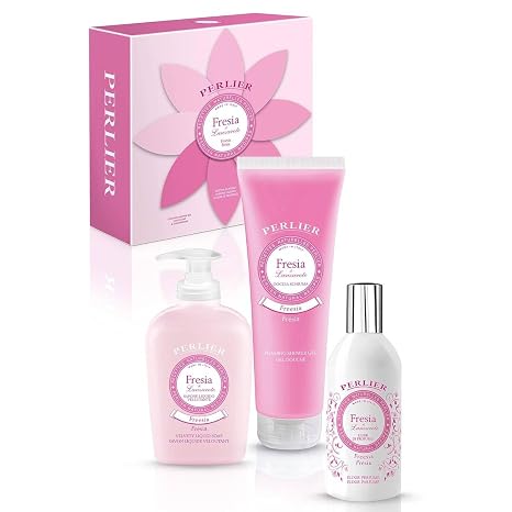 Perlier - Gift Box Natural Recipes Lanzarote Freesia Foam Shower 250ml + Liquid Soap 300ml & Fragrance Elixir 100ml Floral Notes Gentle Cleansing Ideal Gift