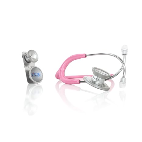 MDF Instruments MD One Epoch Lightweight Titanium Stethoscope (Pink) + MDF Pediatric Attachment with Clip