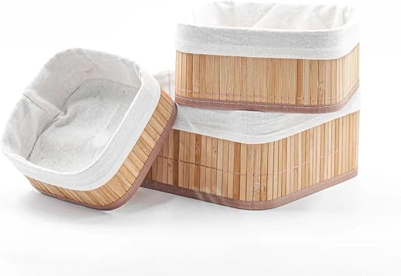 Busstier 3-Piece Multi-Purpose Bamboo Organizer Set, Multi-Size Kitchen Bathroom Home Baskets, Large, Medium, Small Size