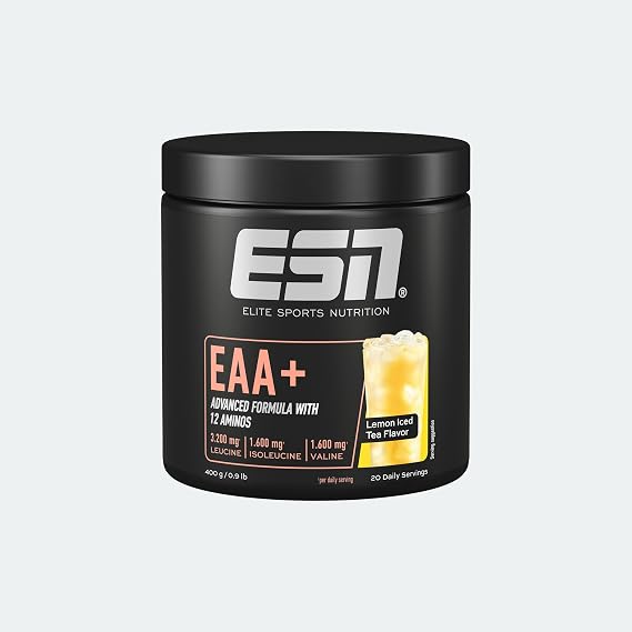 ESN EAA+, Lemon Iced Tea, 400 g, All 9 EAAs & Vitamin B6 | 3.2 g leucine per Serving, Ideal Solubility, Vegan – Made in Germany