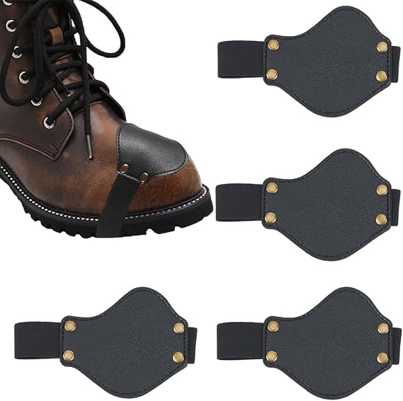 4PCS PU Leather Motorcycle Motorbike Gear Shifter Guards Shift Pad Adjustable Shoe Boot Toe Cover for Men Women Trip Motorcycle(Black)