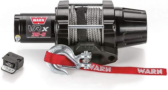 WARN 101030 VRX 35-S Powersports Winch with Handlebar Mounted Switch and Synthetic Rope: 3/16" Diameter x 50' Length, 1.75 Ton (3,500 lb) Capacity | Synthetic Rope 3/16" Diameter, 50' Length, Handlebar Mounted Switch, for ATV and UTV Applications, Off-Road Performance