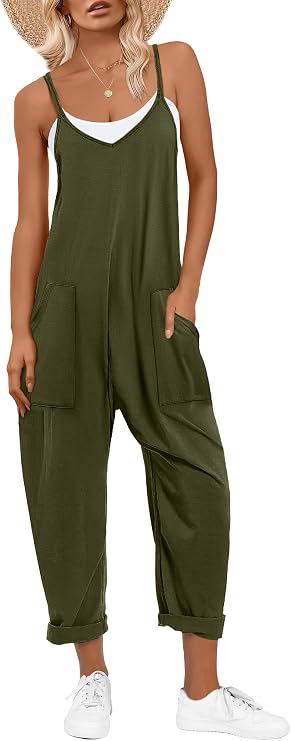 ANRABESS Jumpsuits for Women Casual Summer Overalls Sleeveless Spaghetti Strap Romper Jumpers Trendy Beach Vacation Outfits