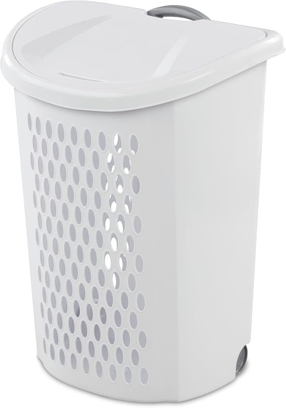 2-Bushel Capacity Laundry Basket With Wheels and Lid,Plastic Rolling Laundry Hampers,Retractable handle,White,Suitable for use in Home and Dormitories