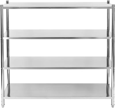 Stainless Steel Shelving,4-Tier Adjustable Heavy Duty Kitchen Rack Storage Shelving Unit Organizer with 330 Lbs Loading Capacity Per Layer,Rectangular Floor Standing Shelf Storage for Home,Kitchen