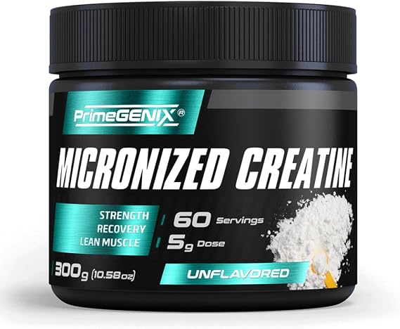PrimeGENIX Micronized Creatine Monohydrate Powder - 300g Creatine Powder with 60 Servings to Support Strength, Endurance, and Recovery - Perfect Fitness Supplement for Muscle Building