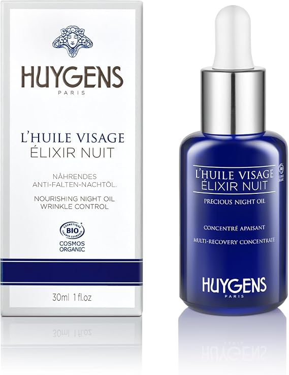 HUYGENS Elixir Night Oil – Regenerating Concentrate with Argan, Jojoba & Vitamins B, C, E – Nourishing Anti-Wrinkle Night Serum – Certified Organic, 100% Natural, Made in France, 30 ml
