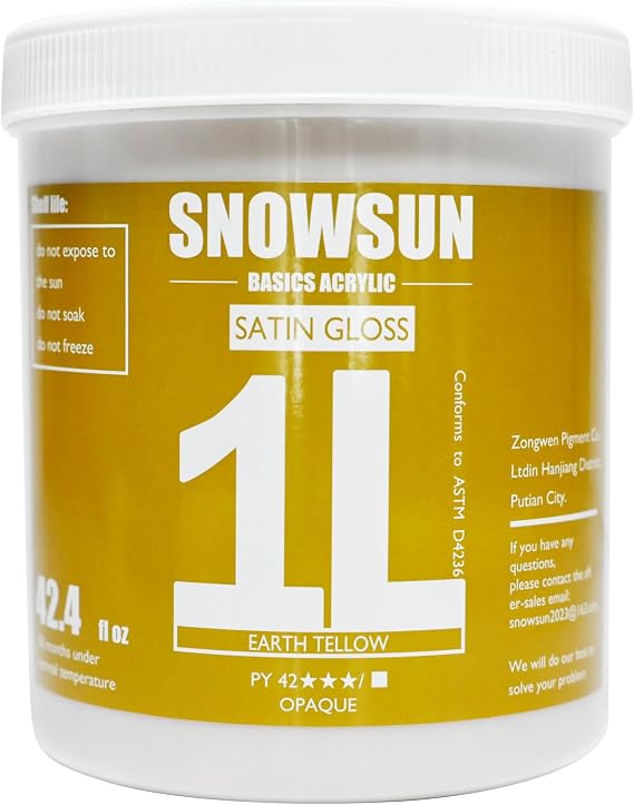 SNOWSUN Heavy Body Acrylic Paint, 1L (40oz) Bulk Earthy Yellow - Artist Grade Thick Paint for Canvas, Wood, Ceramic & Crafts