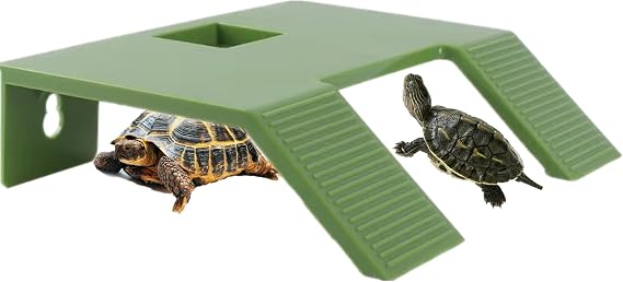 Large Turtle Resting Basking Platform, Double Ladder Plastic with Feeding Box,Tortoise Tank Climbing Terrace for Frog Terrapin (Large,Green)