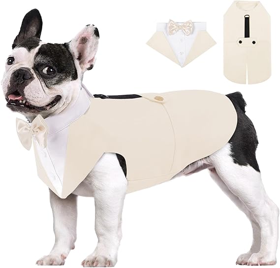 AOFITEE Dog Tuxedo Formal Dog Suit and Bandana Set, Gentle Dogs Wedding Party Suit Bow Tie Shirt, Tuxedo for Small Dogs Costume Outfit with Detachable Bowtie Collar for Christmas Halloween Dress Up