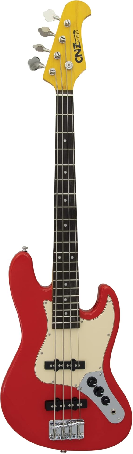 JB Mini Electric Bass Guitar - Fiesta Red Body, Maple Neck, Rosewood Fingerboard & 3-Ply Ivory Pickguard, 28.6" Short Scale Premium Pickups, Vintage Steel Bridge & Tuners - Pure Awesomeness