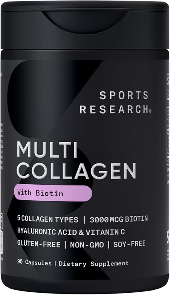 Sports Research Collagen Peptides w/Biotin & Hyaluronic Acid, 90 Count