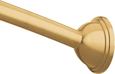 Moen Brushed Gold 54 to 72-Inch Adjustable Single Curved Shower Rod, Wall Mounted Permanent Shower Curtain Rod for Bathroom, CSR2160BG