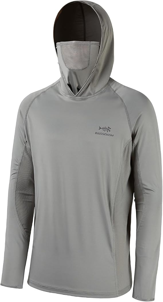 BASSDASH UPF 50+ Mens Long Sleeve Fishing Shirt with Mask UV Neck Gaiter Hoodie