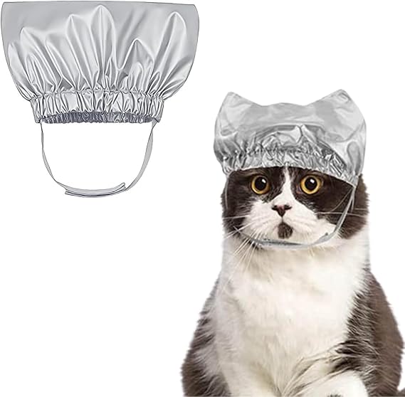 Pet Shower Cap Waterproof Reusable Bath Ear Covers with Adjustable Strap Cat Dog Bathing Hat for Ears Protection Elastic Headgear for Cat Dog Kitten Puppy (Silver,M (12.6''-18.1''))