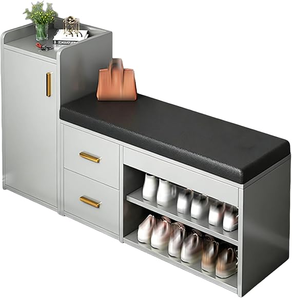 Entryway Shoe Bench, Ottoman Bench, Shoe Cabinet With Seat, With Adjustable Shelves, Side Holder, And Cabinet, For Dining Room, Bedroom, Living Room