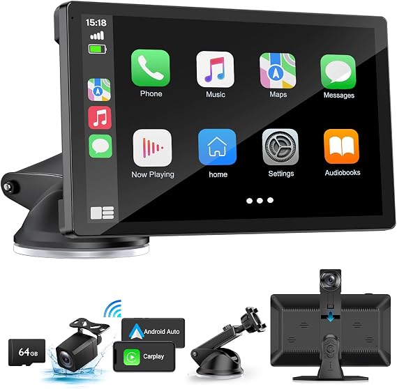 BOXGVO Wireless Carplay Screen for Car with 4K Dash Cam, 9" Portable Carplay & Android Auto, Car Stereo Touchscreen with 1080p Backup Camera, GPS Navigation/Voice Control/Mirror Link/Bluetooth