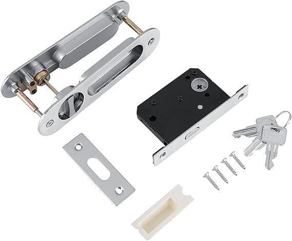 Sliding Door Lock with Key, Privacy Pocket Door Lock Hardware Zinc Alloy Invisible Door Locks Recessed Mortise Lock, for 1.4-1.8inch Thickness Door Barn Wood Furniture Hardware
