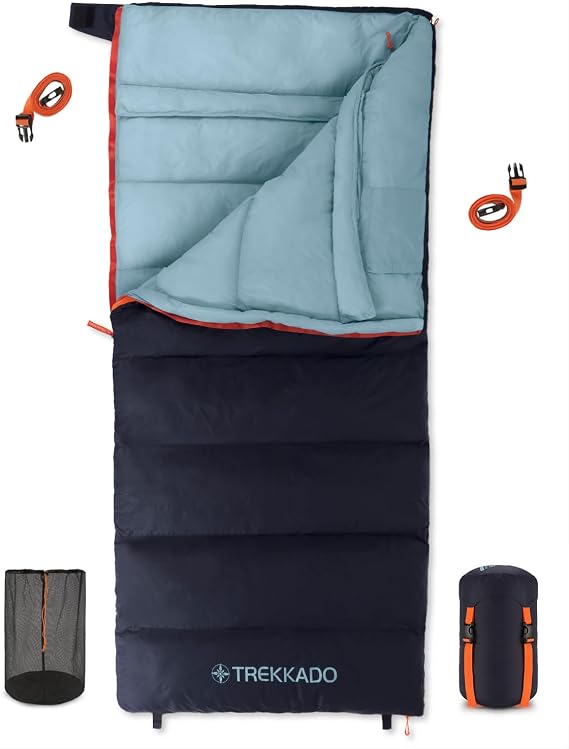 DuraHike 50F Camping Sleeping Bag for Adults Relaxed Rectangular Comfort, Secure Sleeping Pad Straps, 3.3 lb Complete Kit