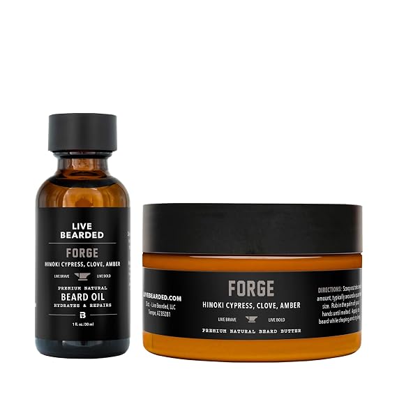 Live Bearded Beard Oil & Butter Grooming Kit, Forge Scent, Hinoki Cypress