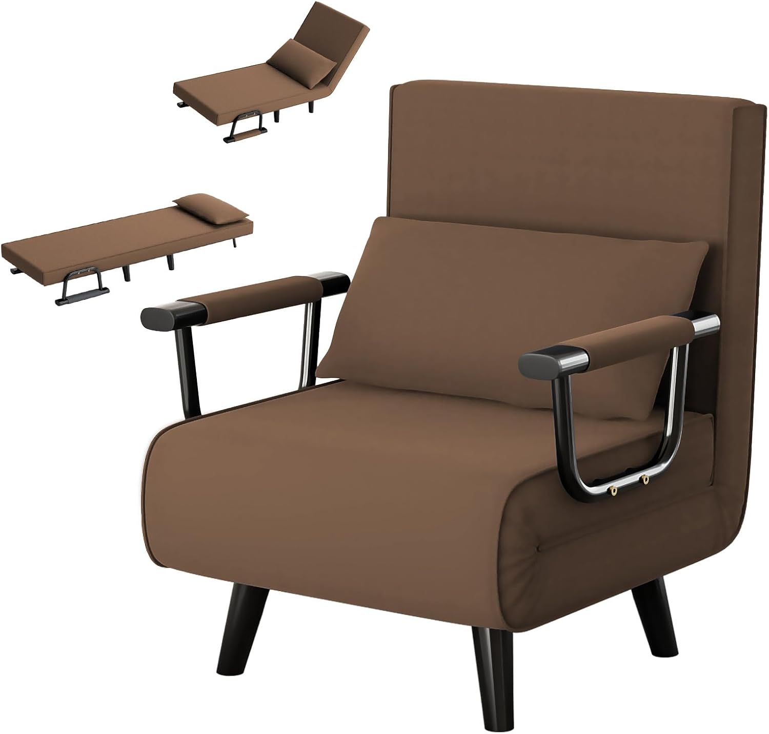 Gunuss Sofa Bed with Sleep Function 3 in 1 Folding Chair Adjustable Backrest Removable Seat Cushion Sofa Bed Guest Bed Metal Frame Linen Load Capacity 160 kg Coffee Brown