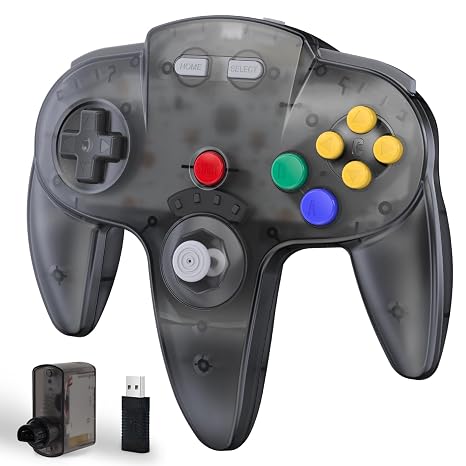 KIWITATA Wireless N64 Controller for Switch/Switch 2 Games, 2.4GHZ N64 Wireless Remote Joystick Game Controller Compatible with Original N64 Console, Windows PC & Mac Clear Gray