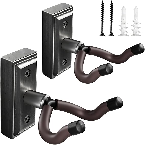 DIDA Guitar Wall Mount, Guitar Hanger, Silicone Pad, U-Shaped Guitar Wall Hanger Mount, Rotatable Guitar Holder Hook Stand Wall for Acoustic, Electric Guitar, Bass (Black Wood, 2 Pack)