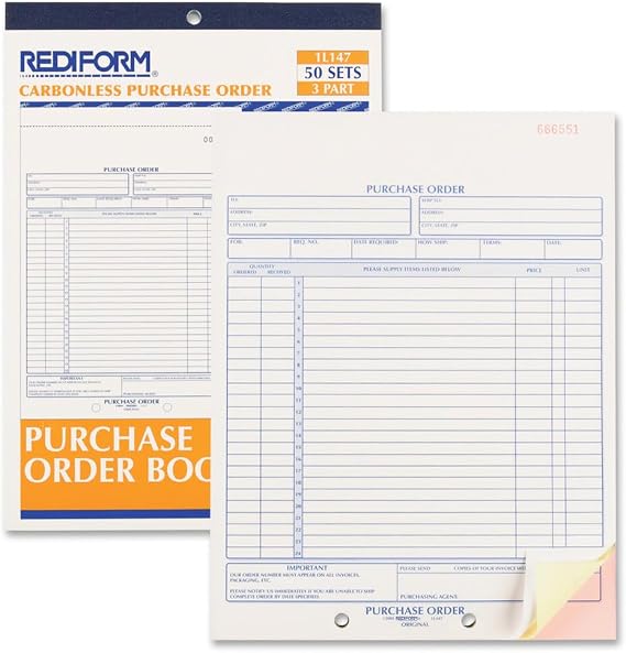 Rediform 1L147 Purchase Order Book, 8 1/2 x 11, Letter, Three-Part Carbonless, 50 Sets/Book