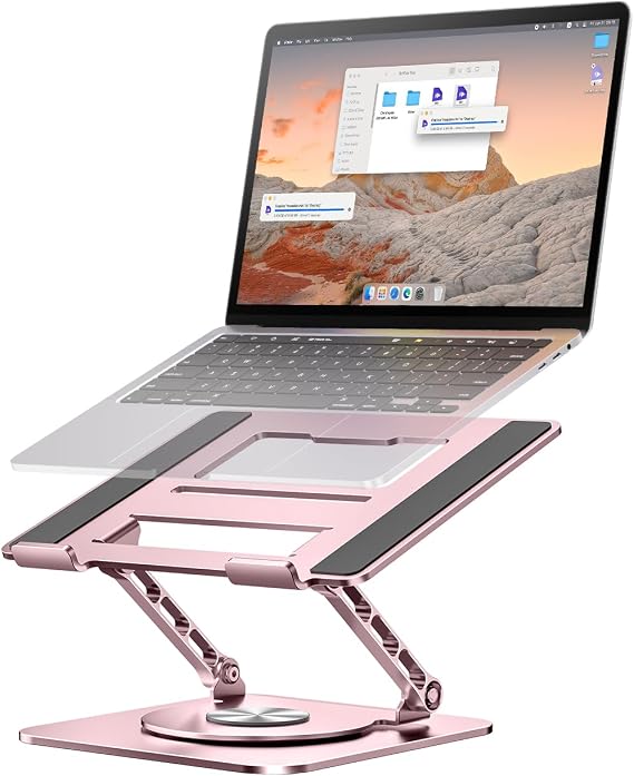 MCHOSE Laptop Stand for Desk, Ergonomic Laptop Riser with 360 Rotating Base, Foldable Notebook Computer Holder Stand Compatible with MacBook Air Pro, Dell XPS, More 10-15" Laptops, Pink