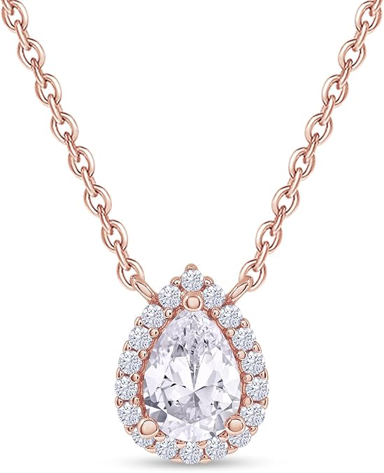 Halo Solitaire Pendant Necklace for Women Oval, Princess, Heart, Round, Teardrop or Marquise Frame Lab Created Moissanite Necklace in18K Gold Plated with 16+2 Adjustable Chain Jewelry for Her