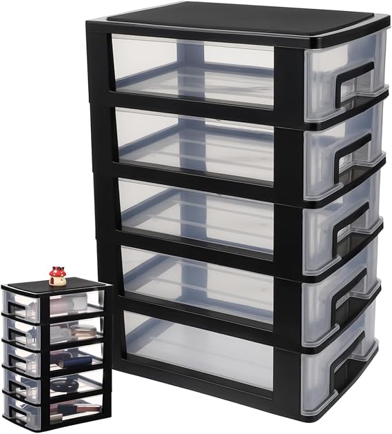 Stobok Multifunctional 5-Layer Drawer Organizer Storage Cabinet Portable Plastic Storage Box for Office Study Bedroom 12.40 X 8.66 X 5.98 Inches