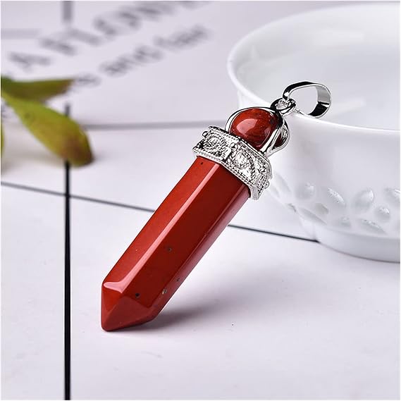 Natural Crystal Rough 1PC Natural Crystal Purple Red Pendant Fashion Simple Reiki Point Raw Gem Necklace Souvenir for Men Women Charm Mineral Jewelry(Redstone)