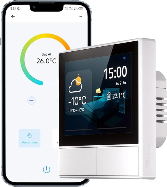 SONOFF NSPanel WiFi Smart Light Switch, 2 Gang Switch Smart Home Control Panel With Temperature Control Function, Smart Lights Control, Work With Alexa & Google Home, Require Live& Neutral Wire, White