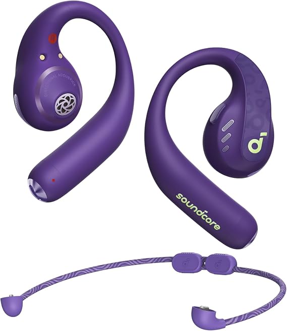 Soundcore by Anker, AeroFit Pro, Güvenli Uyum, Ergonomik Tasarım, LDAC ile Zengin Ses, Bluetooth 5.3, IPX5 Suya Dayanıklı, 46 Saat ÇKablosuz Kulaklıklar, Mor